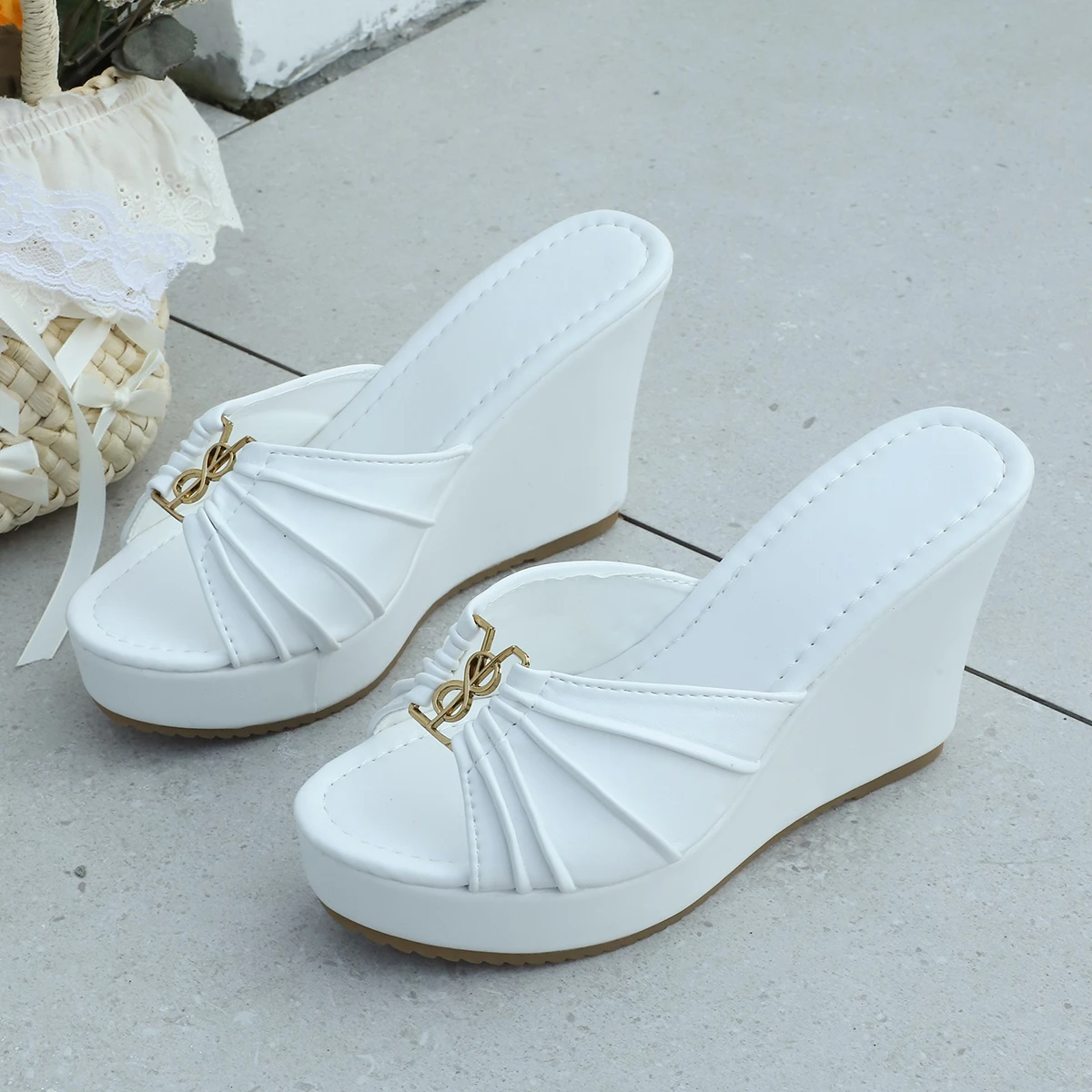 Modische, bequeme, elegante High-Heel-Slipper, Sommerneuheit, runde Spitze, Fischmaul-Design, sexy, lässige Slipper für Damen – Detail 8