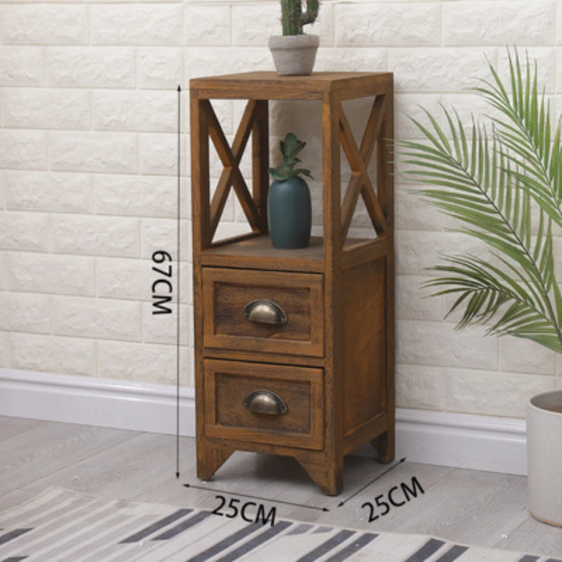 Ultra-Slim 10" Vintage Wooden Nightstand, Narrow Bedside Table with Adjustable Shelves