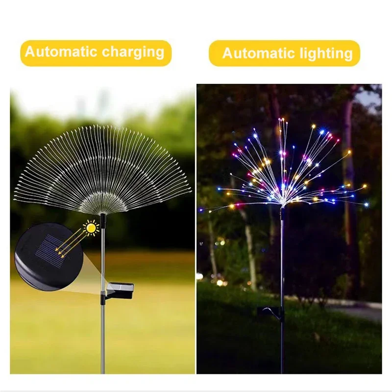 

120 Lights LED Solar Garden Light Outdoor Sunlight Lamp for House Yard Pathway Lawn Ground Holiday Decoration Fireworks Light