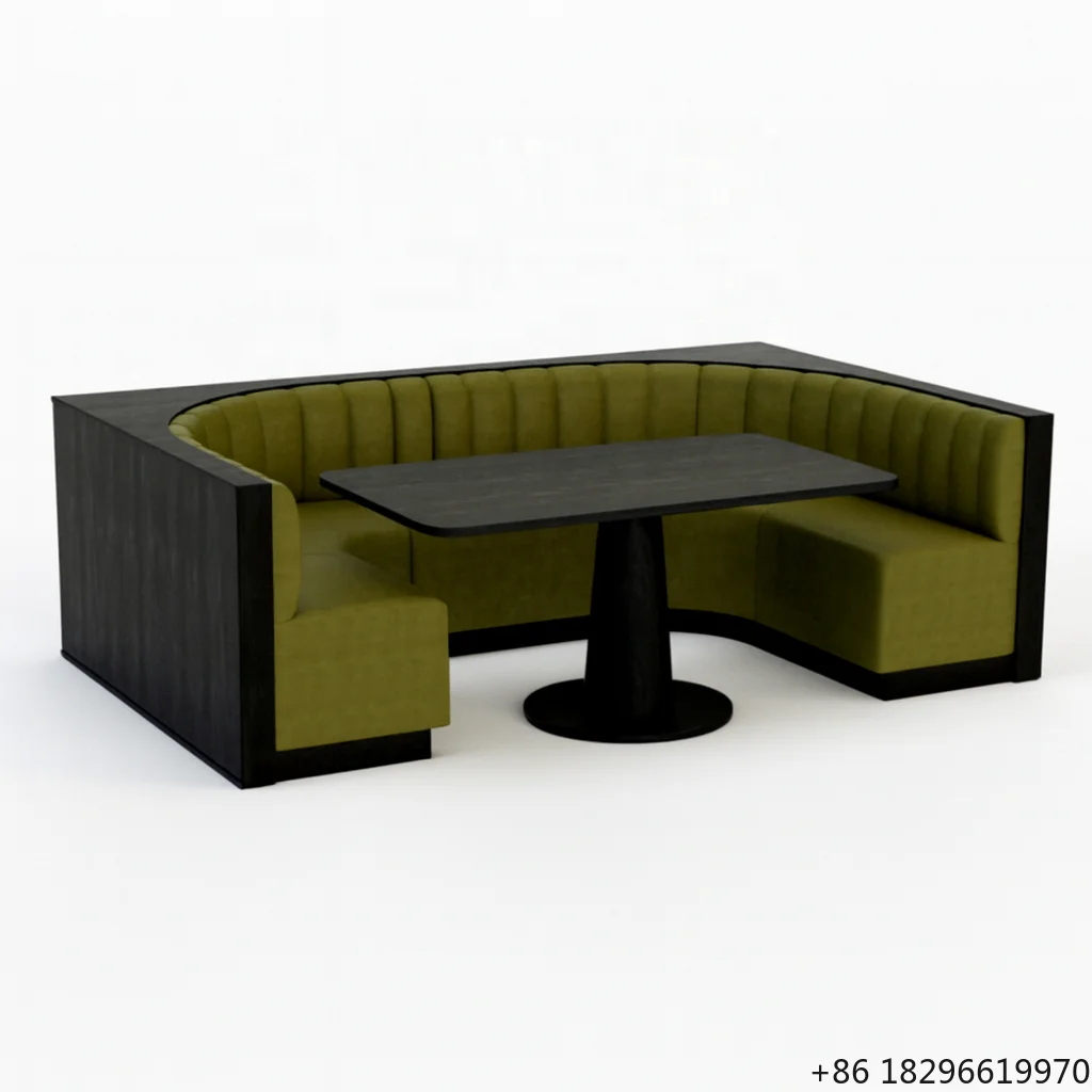 

U-Shaped Upholstered Restaurant Booth Seating Set with Curved Channel Back and Matching Dining Table for Cafe Bar Furniture