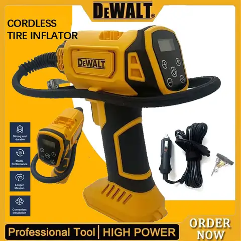 디월트 에어 컴프레서 자동 타이어 인플레이터 무선 충전식 휴대용 전기 펌프 디지털 압력 게이지 포함 차량용