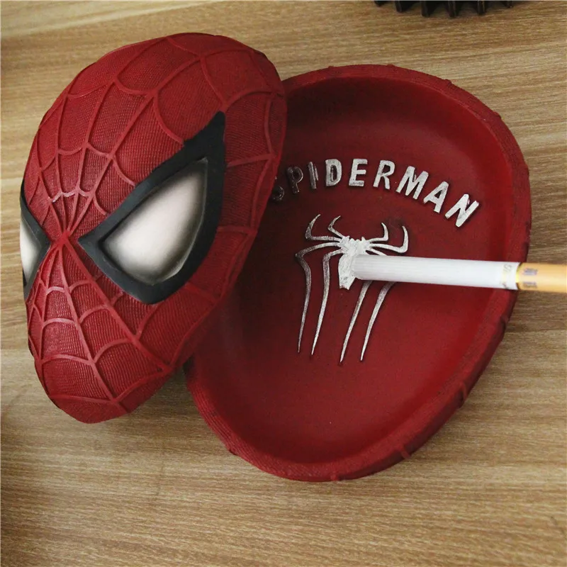 Marvel Spiderman Storage Box Cartoon Spider Man Ashtray Creative Personality With Cover Cute Trendy Ashtray Boys Gift Home Decor