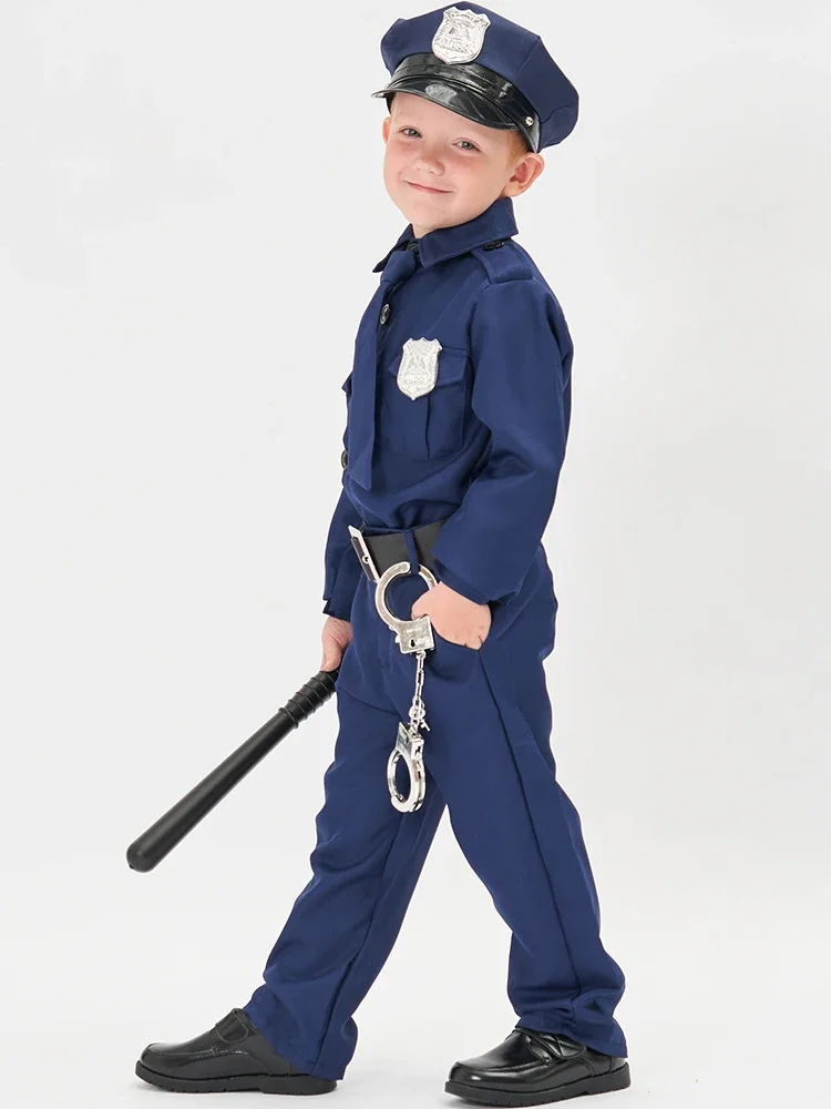 Umorden kids child police officer costume for boys cop policeman uniform full set halloween party role play fantasia cosplay