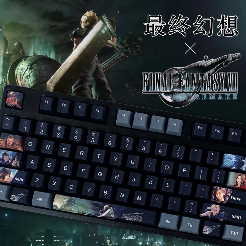 

Колпачки для клавиш Final Fantasy VII Chreey PBT, прозрачные колпачки для клавиш, 108 клавиш, изготовленные на заказ, с возможностью горячей замены, механические колпачки для клавиш с подсветкой RGB