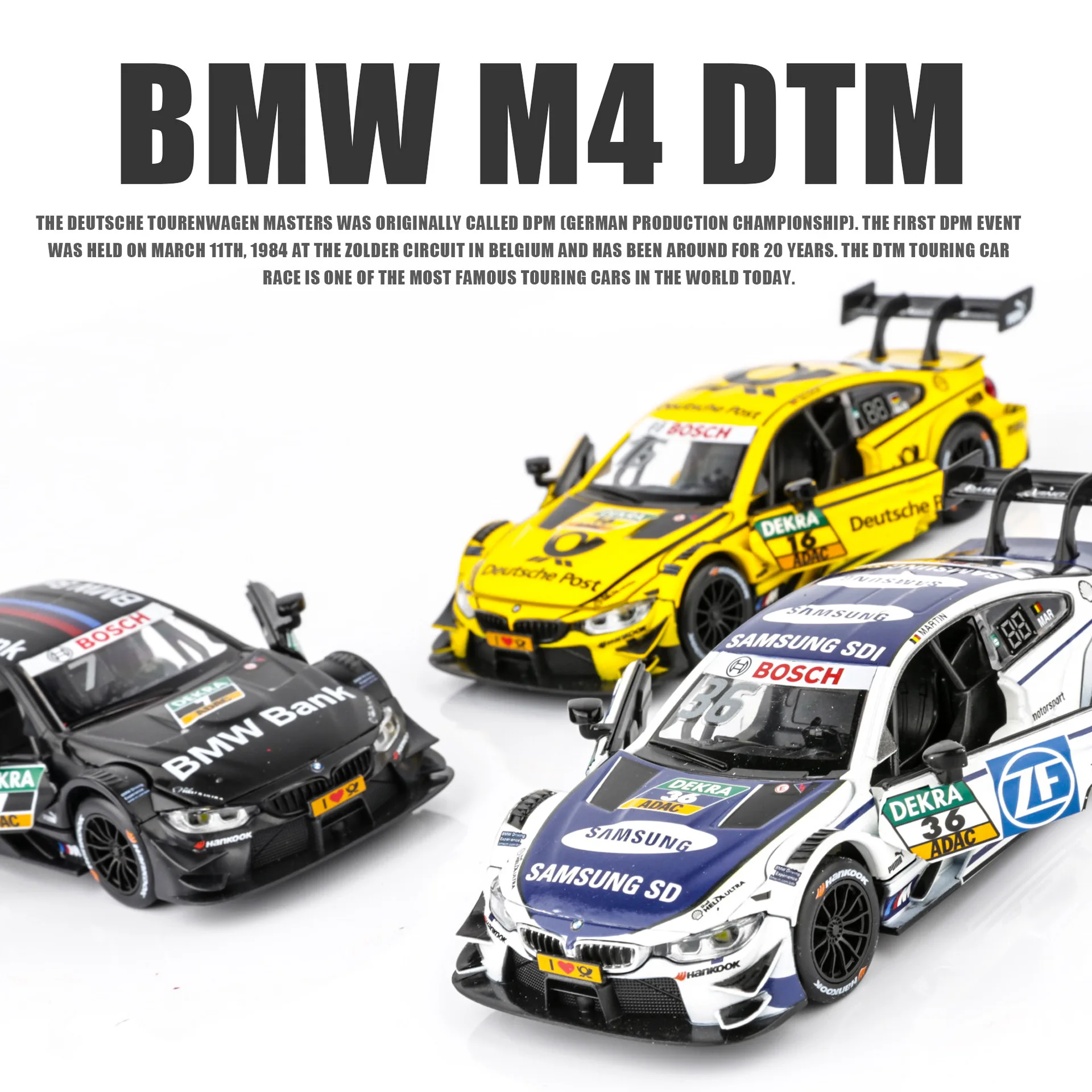 1:32 BMW M4 DTM Racing Car Model Toy Alloy Diecast with Sound Light Pull Back Model Car Collection Toy for Boys Holiday Gift A25