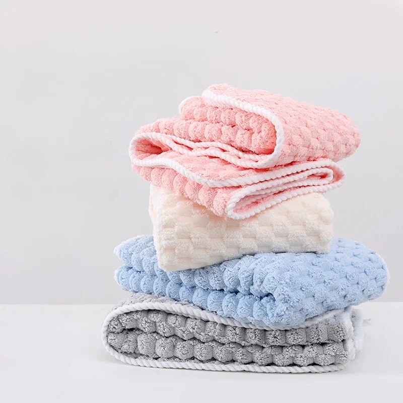 1 pcs  Soft Thickened Coral Fleece Face Towel  Water Absorption and Quick Drying Solid Color Hand Towel For Bathroom