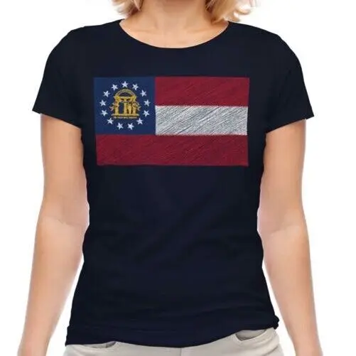 Georgia State Scarabocchio Bandiera Donna t-shirt Regalo kitano Calcio alta qualità 100% cotone manica corta