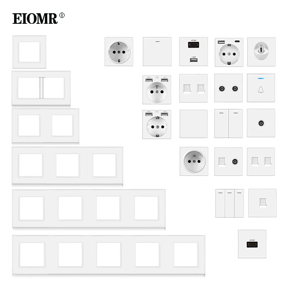 EIOMR A1 Series White PC Panel EU French Power Socket Wall Switch USB TV RJ45 Sensor Switch Module DIY Odpowiedni do pudełek kwadratowych