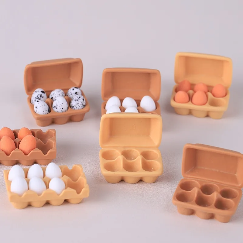 1set Mini Egg Carton Egg Tray Model Food Dollhouse Miniature Kitchen Scene Accessory Desktop Decoration Craft Home Decor