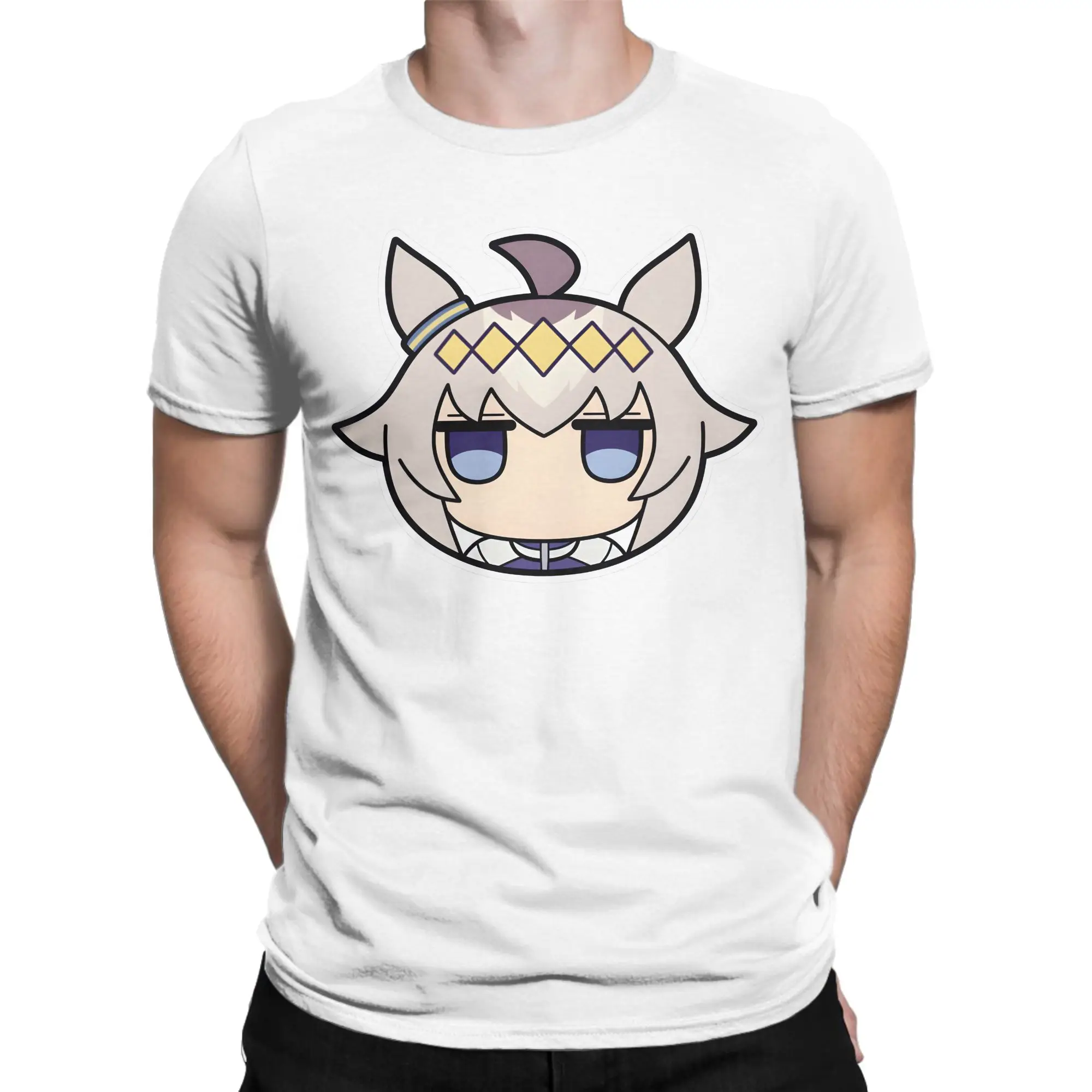 Men's Oguri Cap Stare Chibi UmaMusume Pretty Derby T Shirt Cotton Clothes Short Sleeve Crewneck Tees Birthday Gift T-Shirts
