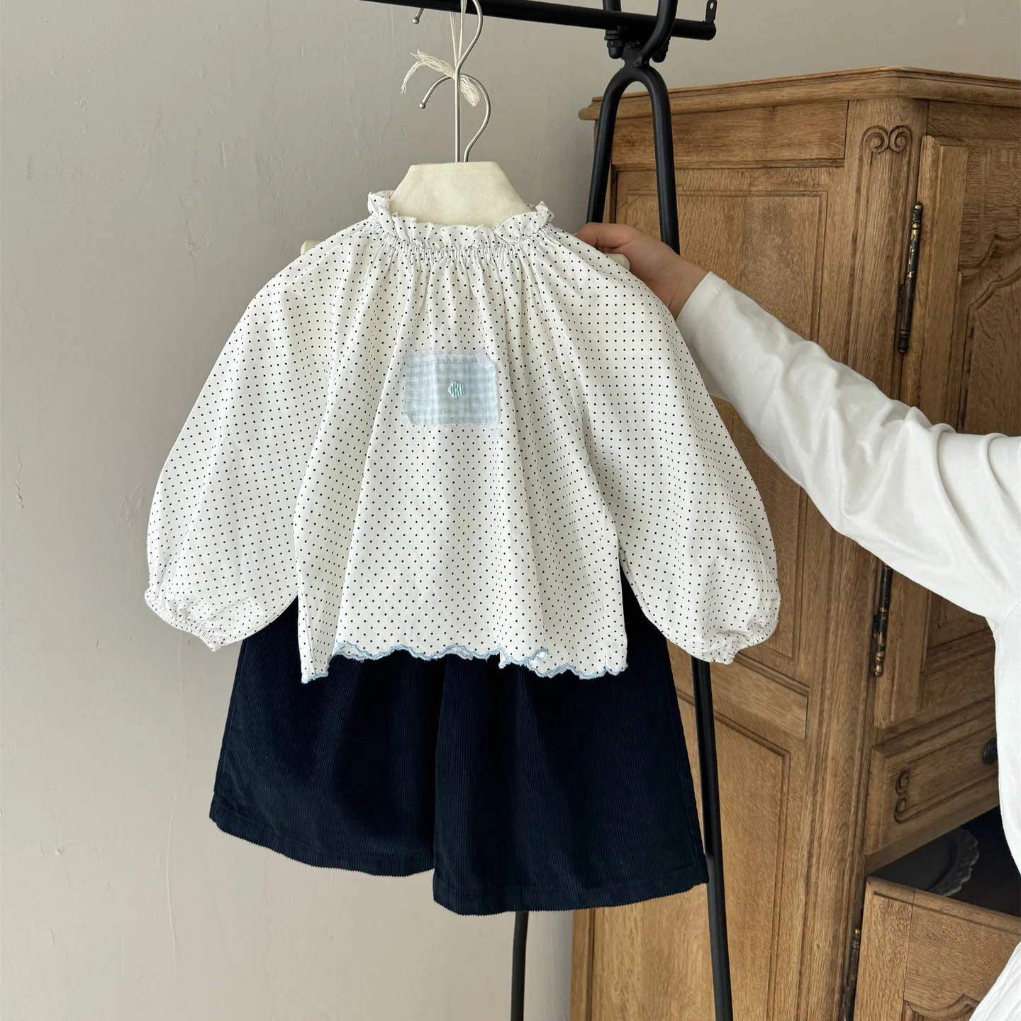 Children's Ruffled Long Sleeve Shirt 2026 Autumn New Korean Girls' Polka Dot Patch Cotton Doll Shirt
