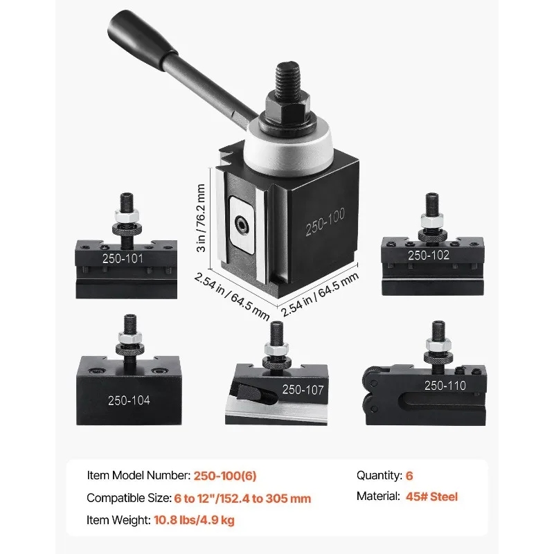 Jeu de poteaux d'outils à changement rapide, 6 supports d'outils de tour pour Mini balançoire de tour de 6 à 12 pouces