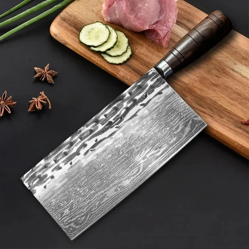 Damascus Steel Kitchen Chef Knive Utility Meat Cleaver Fruit Chopping Vegetable Knife Slicer Cutter Forged Butcher Cooking Knife