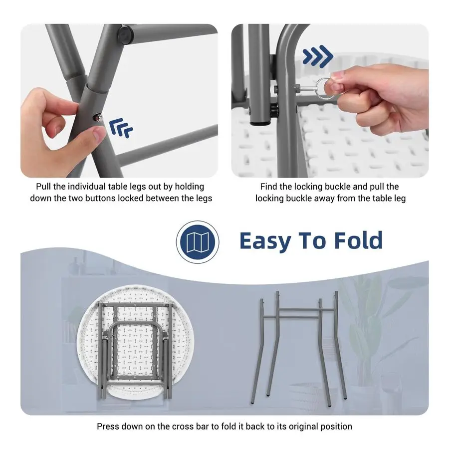 Stół okrągły składany wysoki, do użytku wewnątrz i na zewnątrz, z odpinanymi nogami, wysoki stół barowy składany, idealny na przyjęcia, na patio.