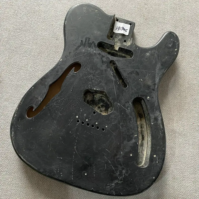 HB945 Jazz Guitar Model Tele Electric Guitar Body Black Color Semi Hollowbody for TL Guitar DIY with Damages See Throu