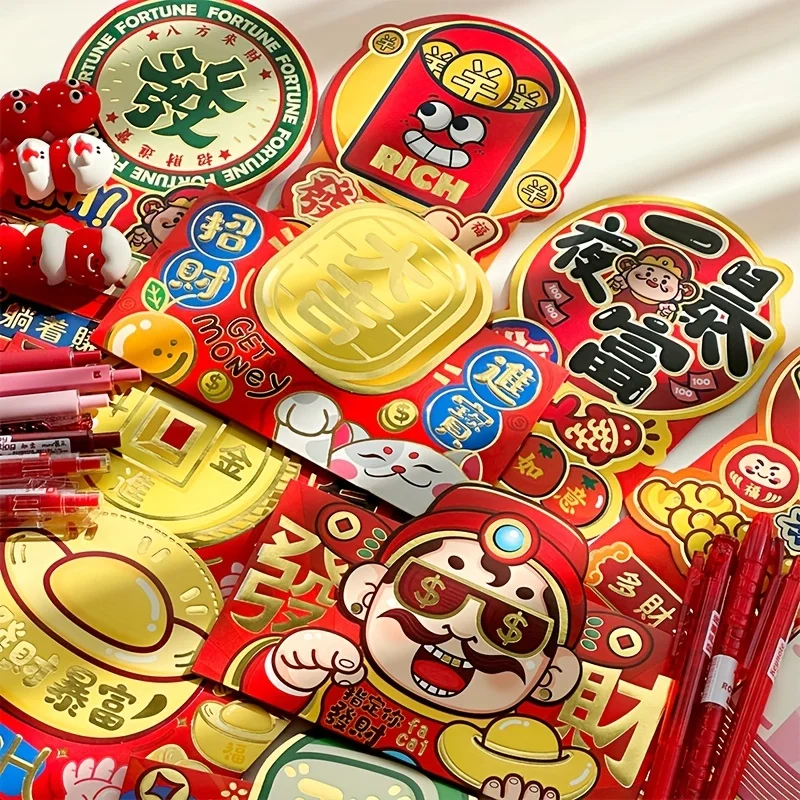 6 Stks/pak Nieuwe Jaar Rode Envelop Persoonlijkheid Creatieve Kleine God Van Rijkdom 2024 Nieuwe Chinees Nieuwjaar Rode Envelopzak