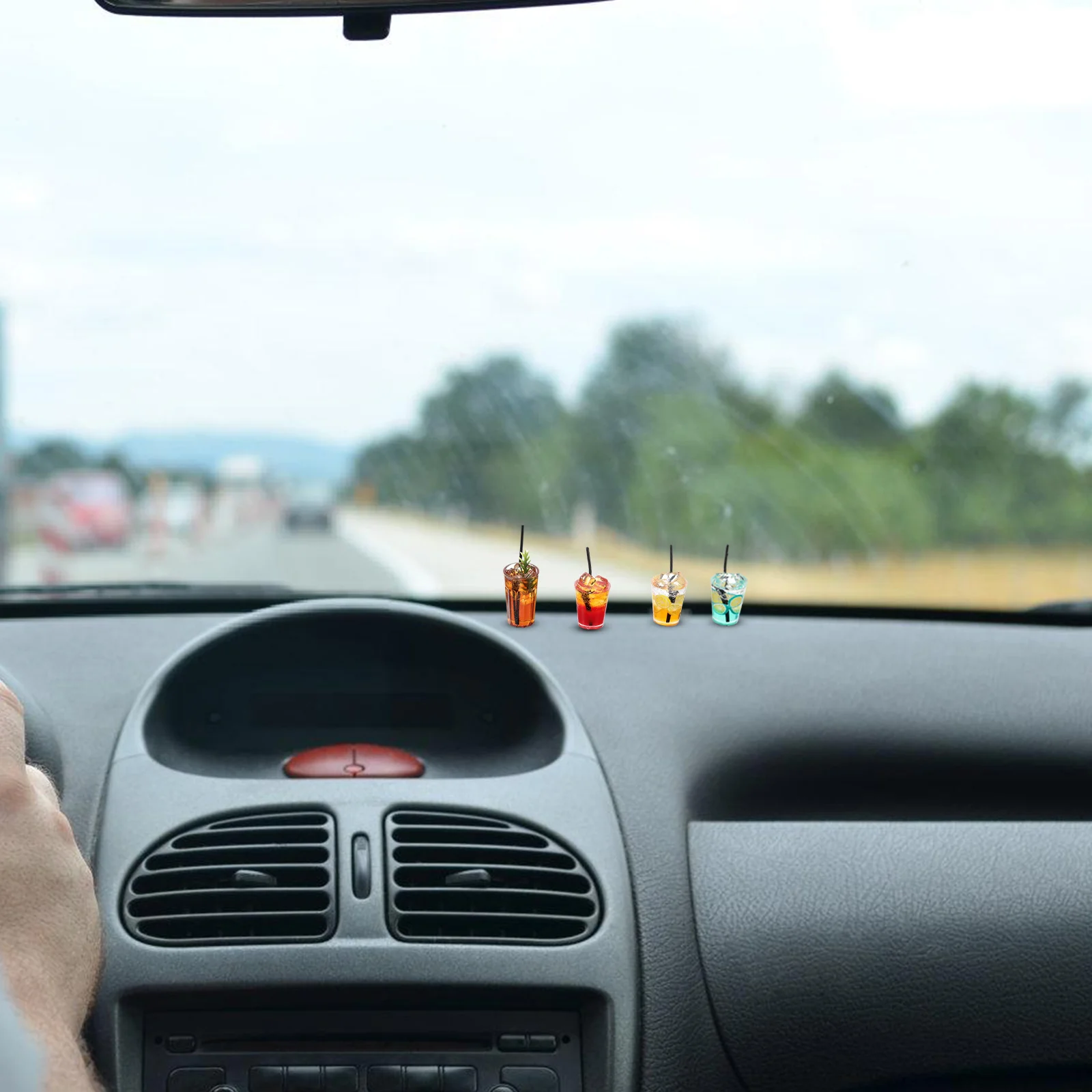 

4pcs Creative Car Dashboard Decoration Cup Style Cute Resin Mini Ornaments Fun Office Dash Decor Accessories