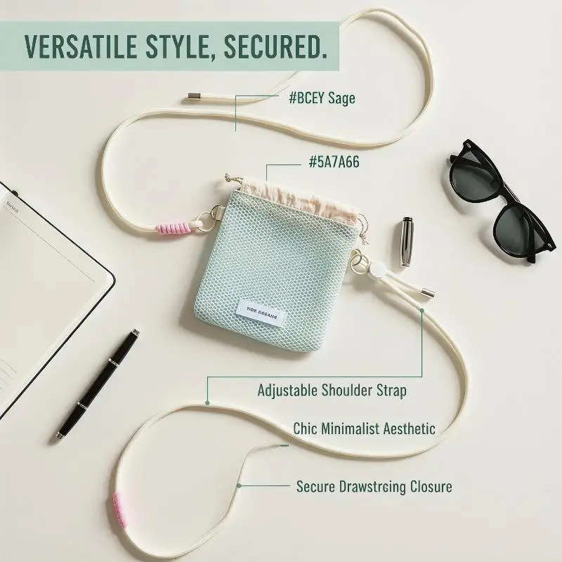 Lightweight Grid Mesh Phone Bag Crossbody with Drawstring for Jogging