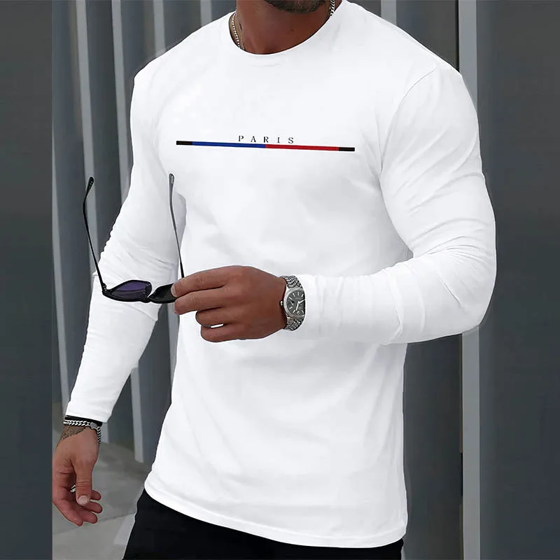 New Men's Casual Long Sleeve T-Shirt Letter Print Solid Color Retro Classic Spring/Summer Daily Party Social Long Sleeve