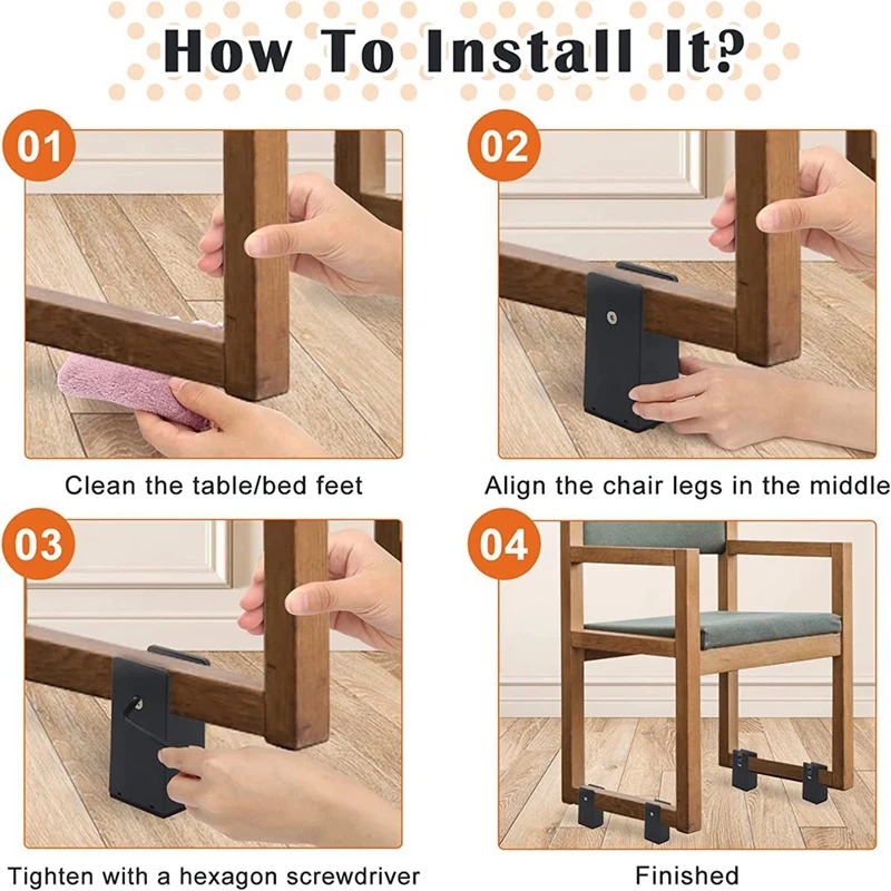 1Set Adjustable Bed Risers 4In Furniture Risers With Screw Clamp Couch Risers For Furniture Thickness 0-1.6In For Table