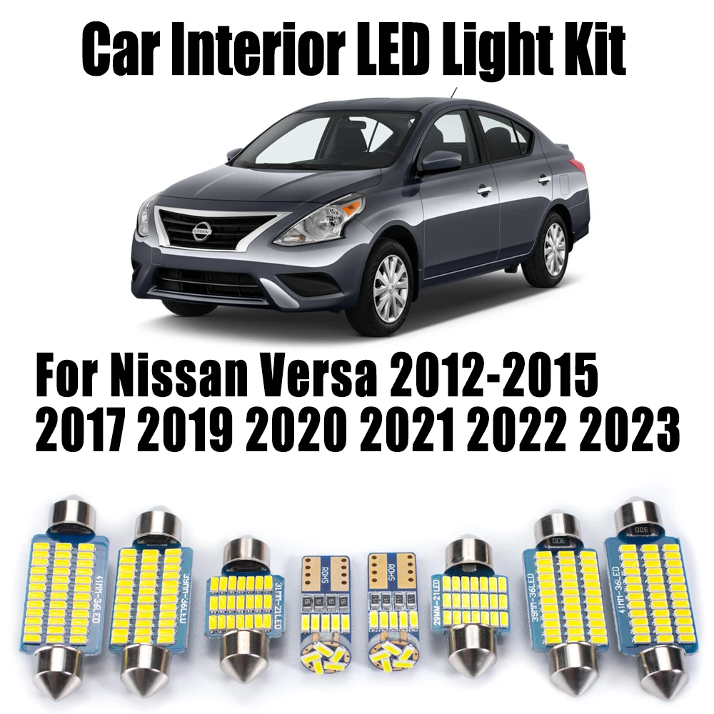 10Pcs For Nissan Versa 2012- 2017 2019 2020 2021 2022 2023 Car Bulbs Accessories LED Interior License Plate Map Dome Light Kit