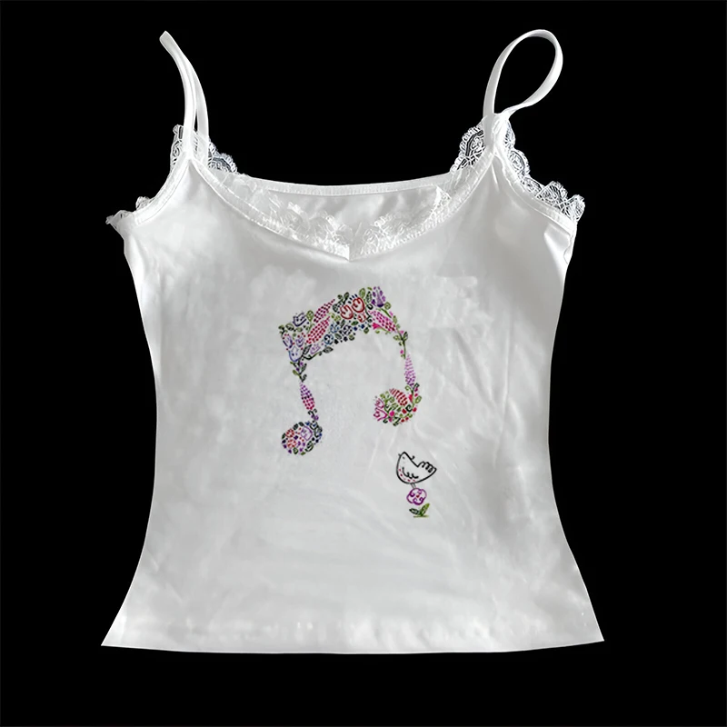 Summer Music note slim fit top cute Graphic Printing Streetwear Sleeveless Top Camisole Fashion Y2k Top Clothing Simple leisure