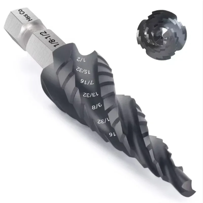 Autoerizo 1/8-1/2 inch High speed steel Four edge spiral flute Step four edge step drill Step drill bit four edge pagoda drill