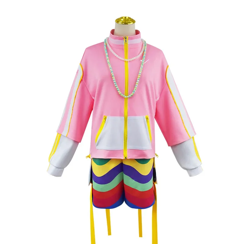 Anime Paradox Live BAE Kantaro Misuji Cosplay Costume Hip Hop Pink Sportswear Coat Rainbow Jacket Shorts Suit Party Halloween