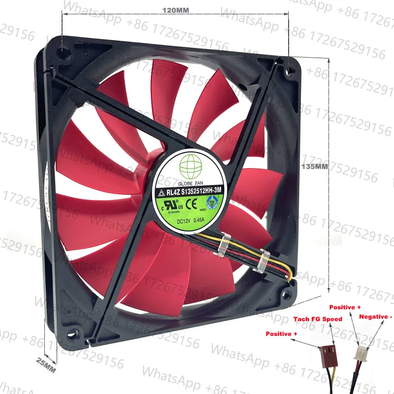 New GLOBE FAN RL4Z S1352512HH-3M S1352512HH 0.45A 13.5CM 135mm Computer Chassis Power Supply Case Cooling Fan 135x135x25mm