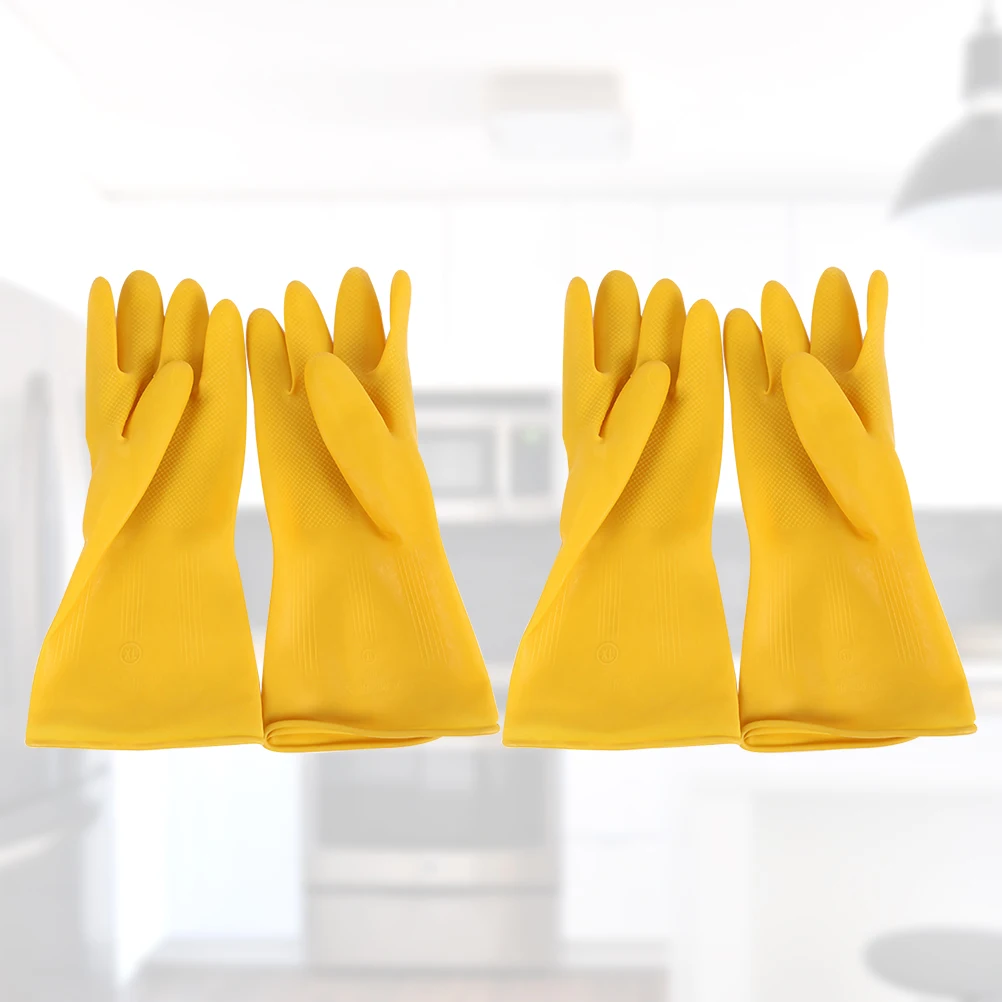 

2 Pairs Waterproof Dishwashing Gloves Oil-proof Latex Clean Hand Household Cleaning Kitchen Mitts