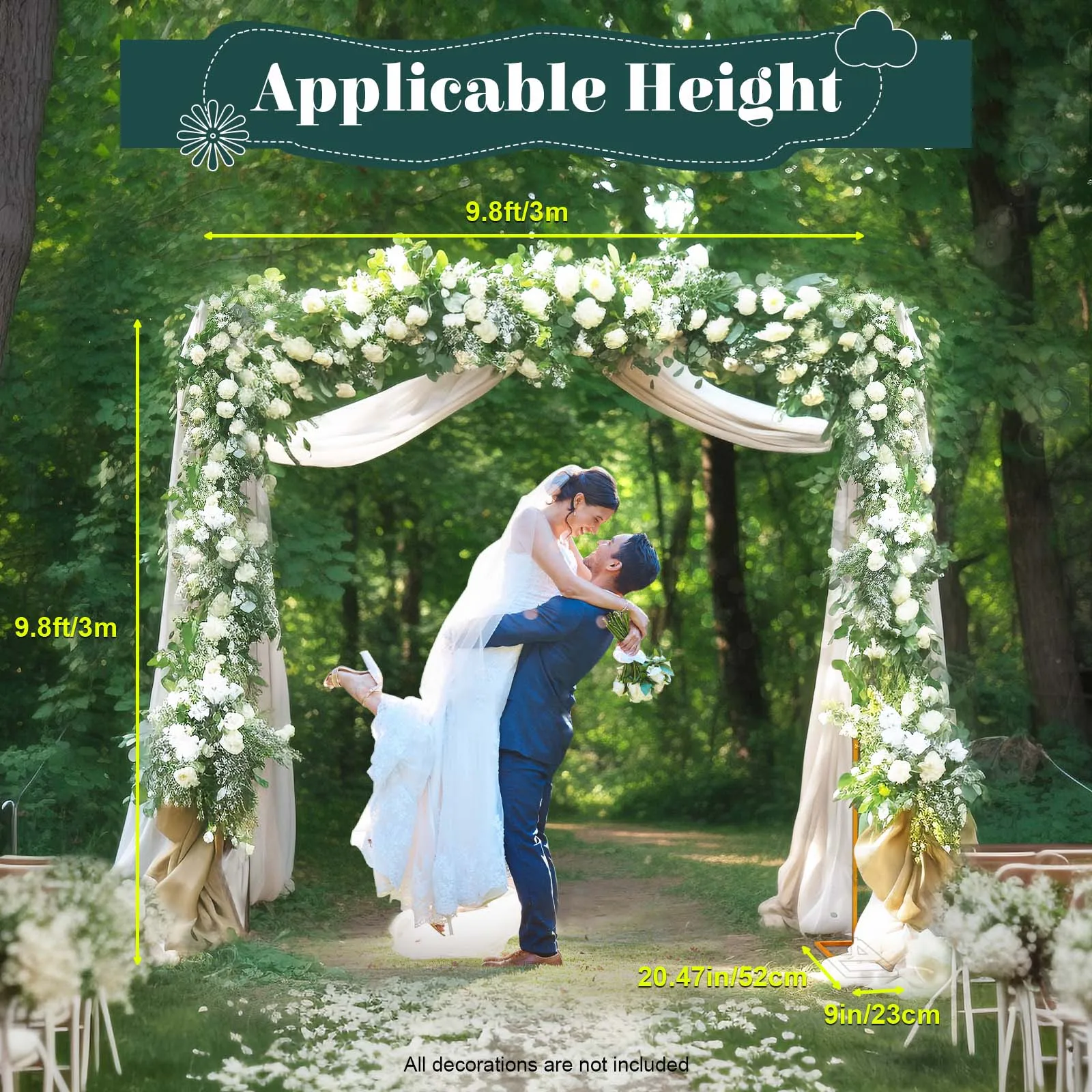 9.8x9.8FT Wedding Arch Backdrop Stand, Square Metal Garden Ceremony Birthday Party Bridal Photo Booth Floral Balloon Decoration