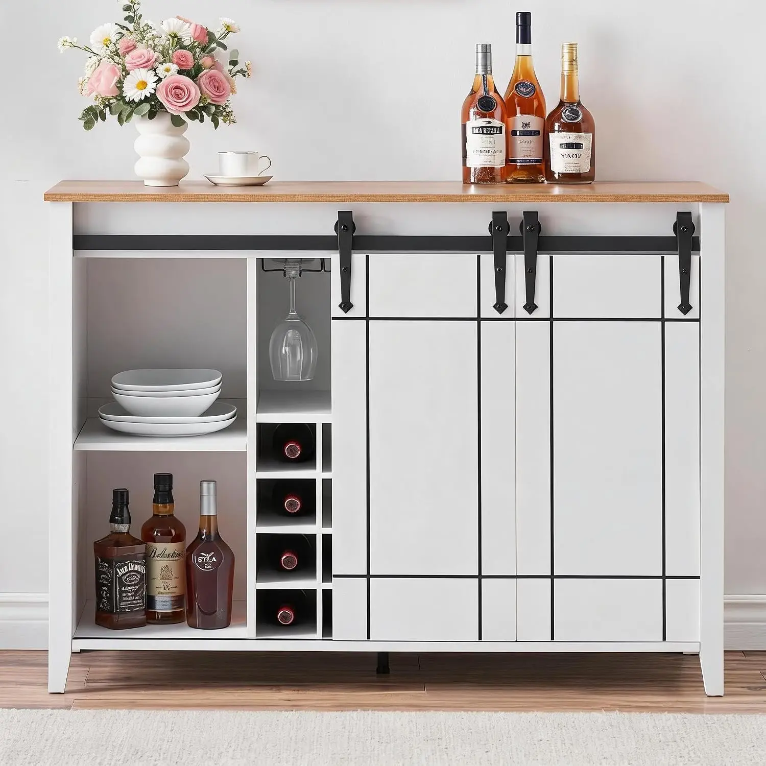 47 in Wine Bar Cabinet with 16-Bottle Rack & Glass Holder, Customized