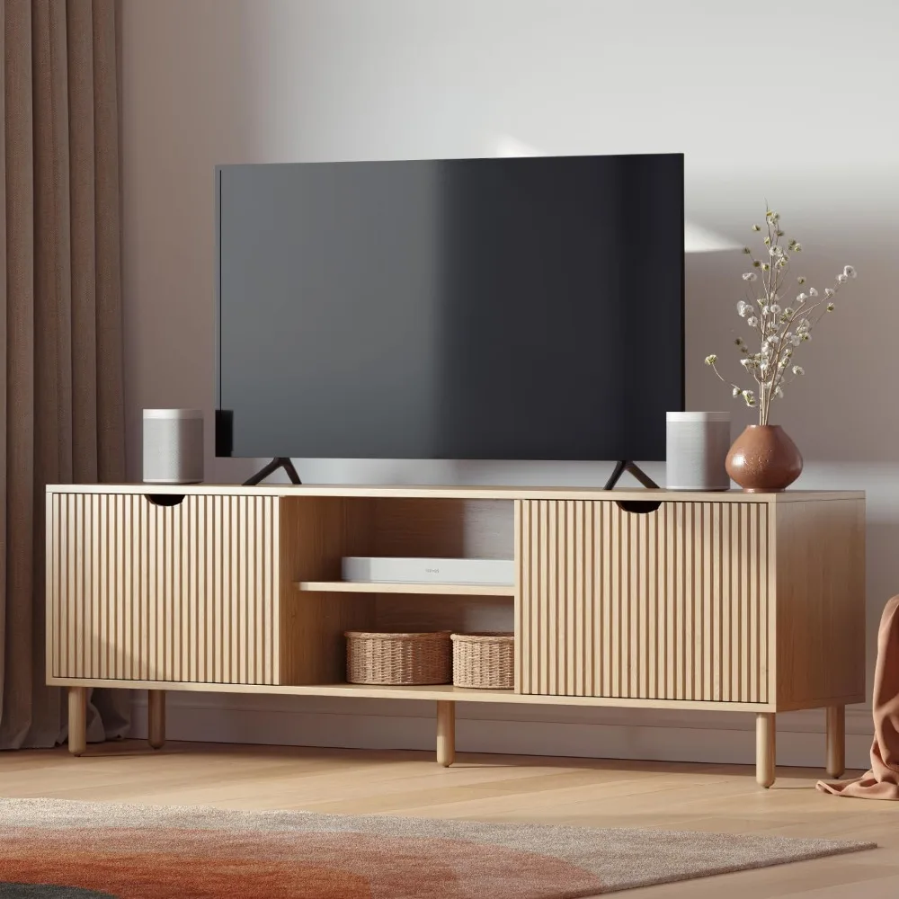 Contemporary Fluted TV Stand - Media Console - 70 Inch Entertainment Center with Storage