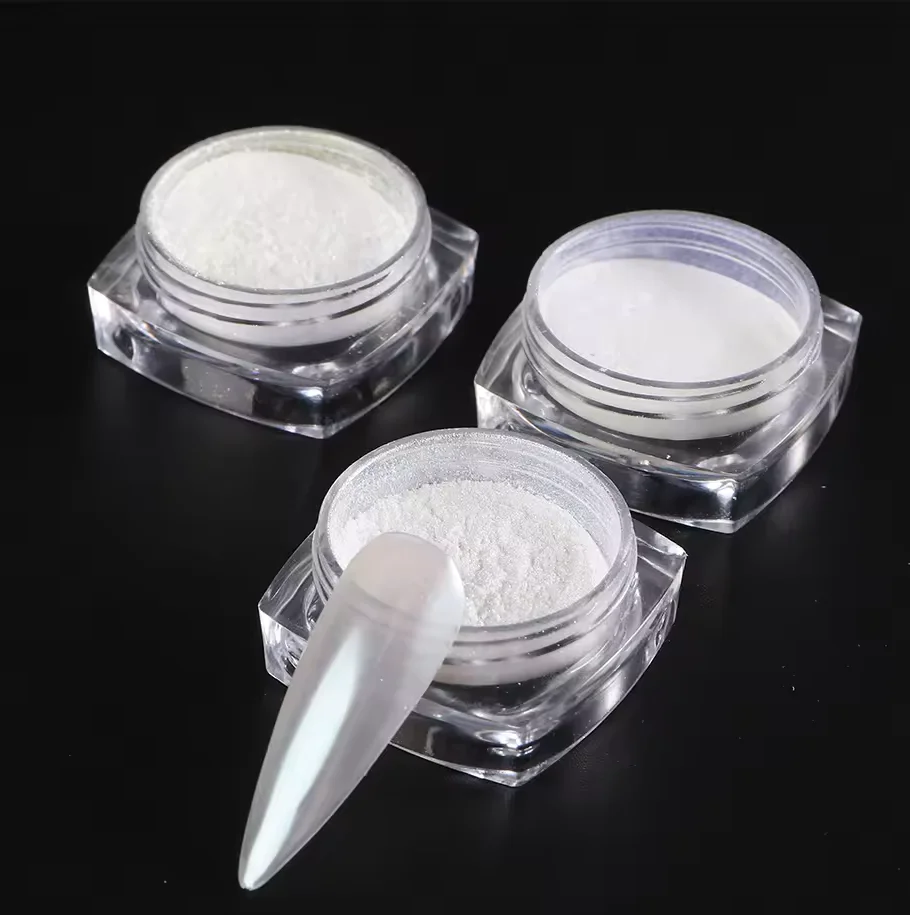 YZ 1g/słoiczek Jasny Biały Perłowy Puder do Paznokci Efekt Księżycowego Blasku Lustra Aurora Pigmenty Żel UV Chromowany Pyłek Dekoracja Paznokci