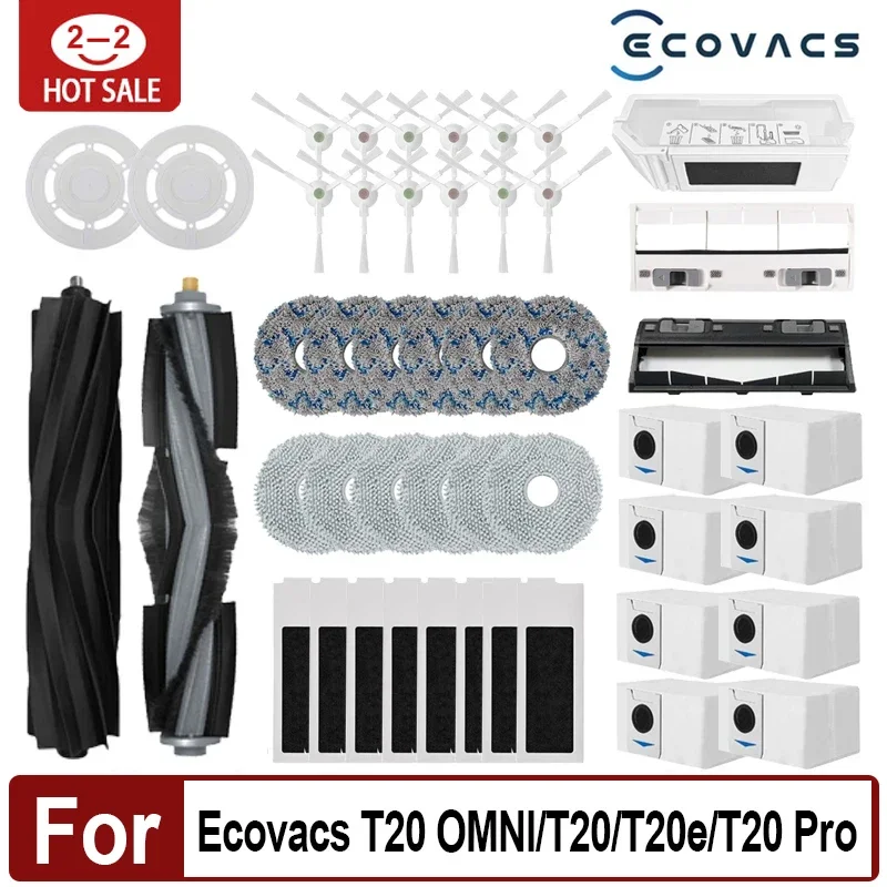 Pièces de rechange pour aspirateur robot Ecovacs Deebot T20, brosse latérale principale, filtre à vadrouille, sac à poussière, accessoires,