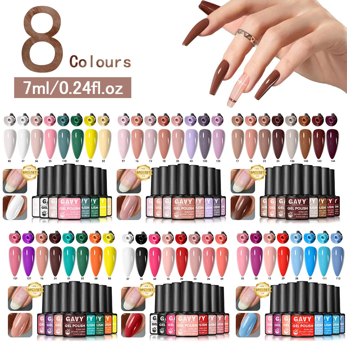

8PCS Muted Tone Gel Nail Polish Set, Soft Purple/Pink/Grey Shades Nail Gel, Long Lasting Glossy Finish for Aesthetic & Minimalis