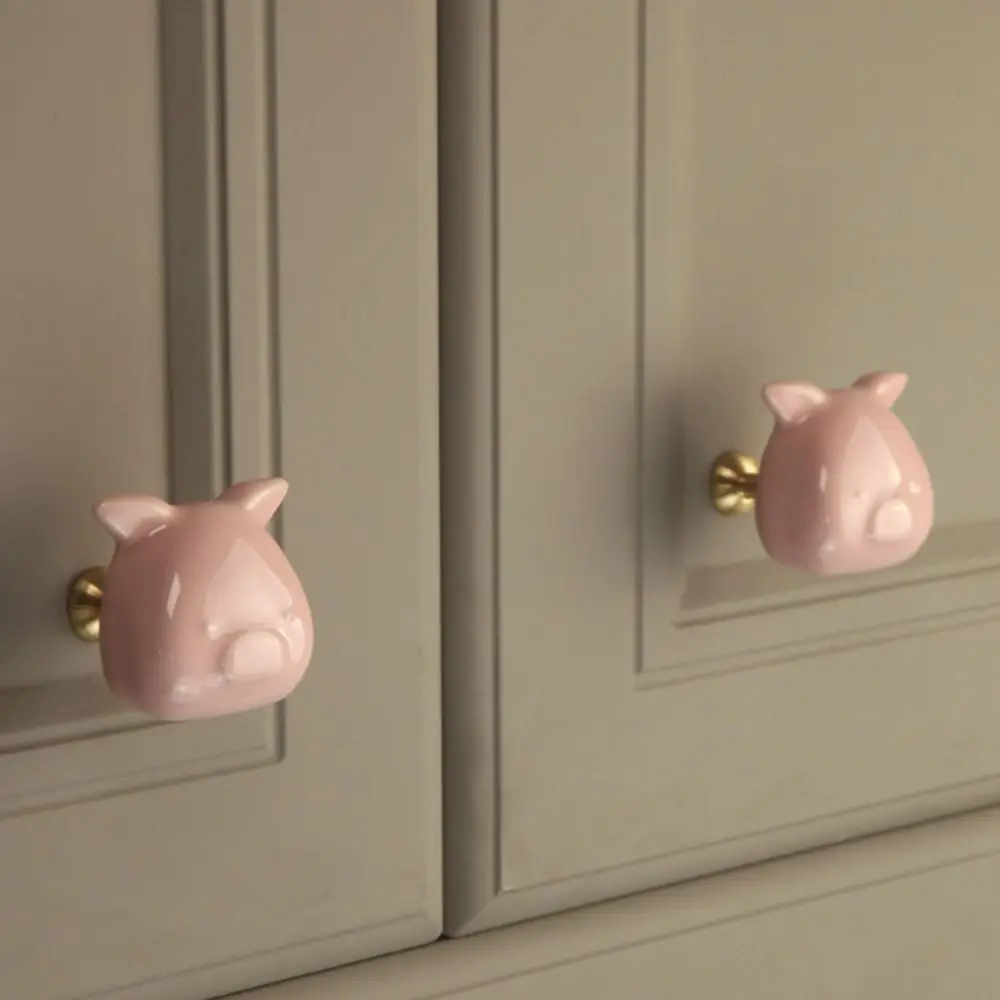 Cute Ceramic Piggy Handle Cartoon Furniture Handle Door Pull Handle Single Hole Hardware European Simple Handle Door Handle