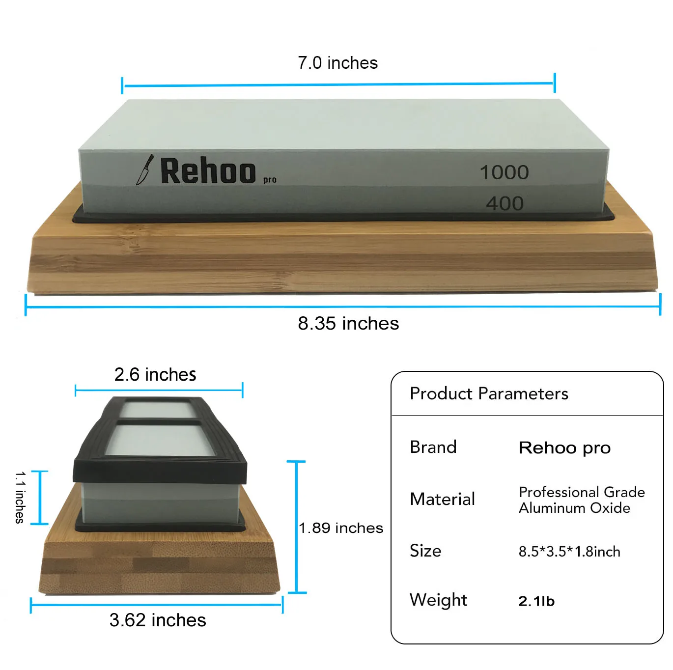 Rehoo Double-sided Sharpening Stone 400/1000 Mesh + Non-slip Bamboo Base + Double Rubber Pad + Fixed Angle Guide Rail