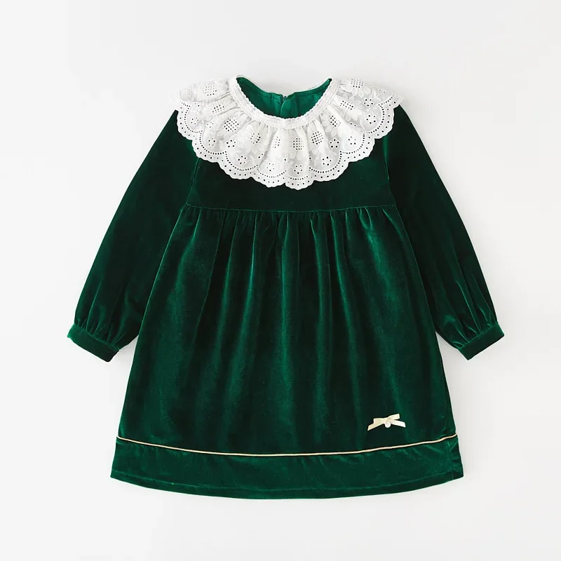 

Платье для дня рождения для девочек, элегантное платье с бантом и кружевным воротником для детей, новогодний рождественский костюм, детские платья для выступлений на фортепиано