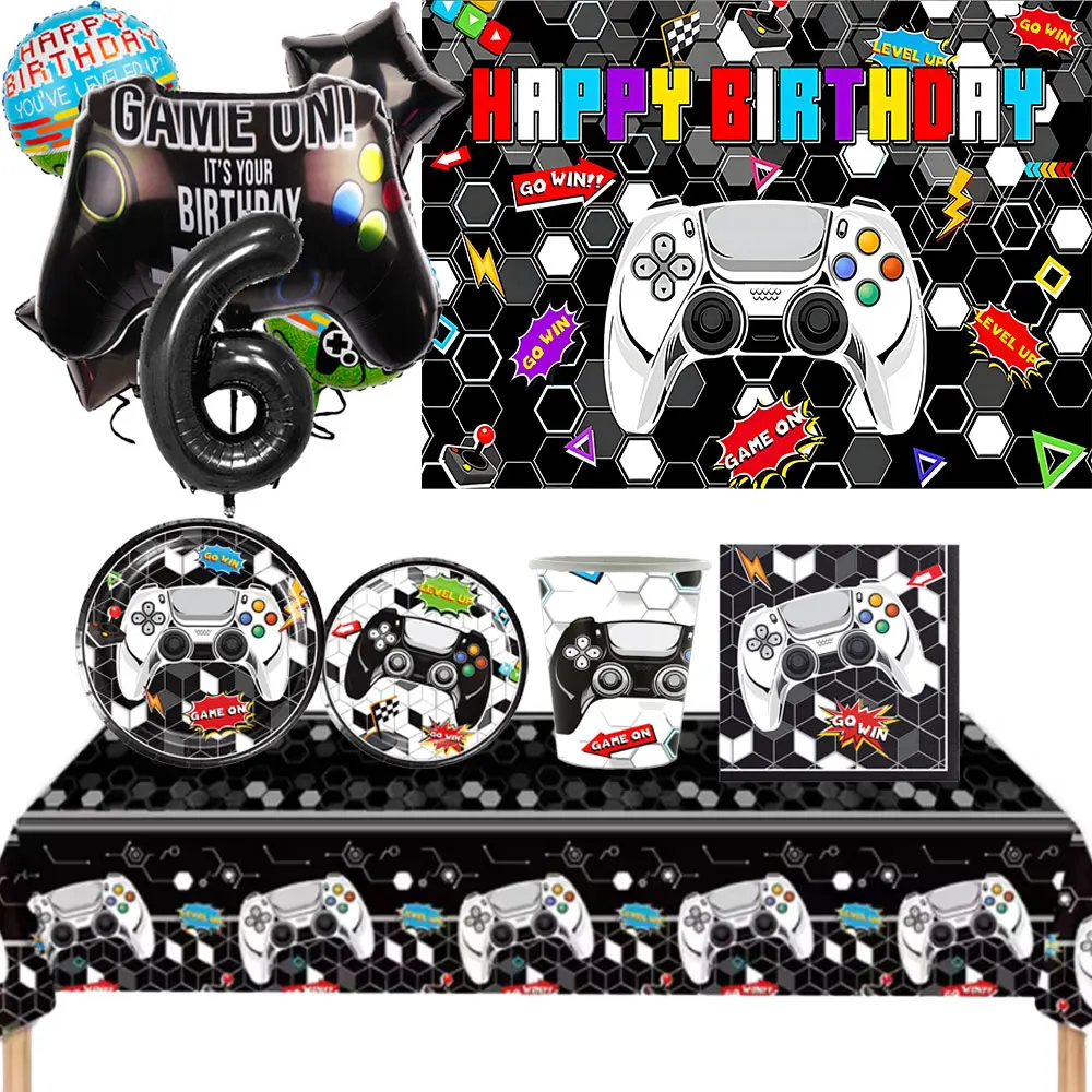 

Game Controller Birthday Party Theme Decoration Disposable Tableware Balloon Background Boy Gift Baby Shower Photography Props