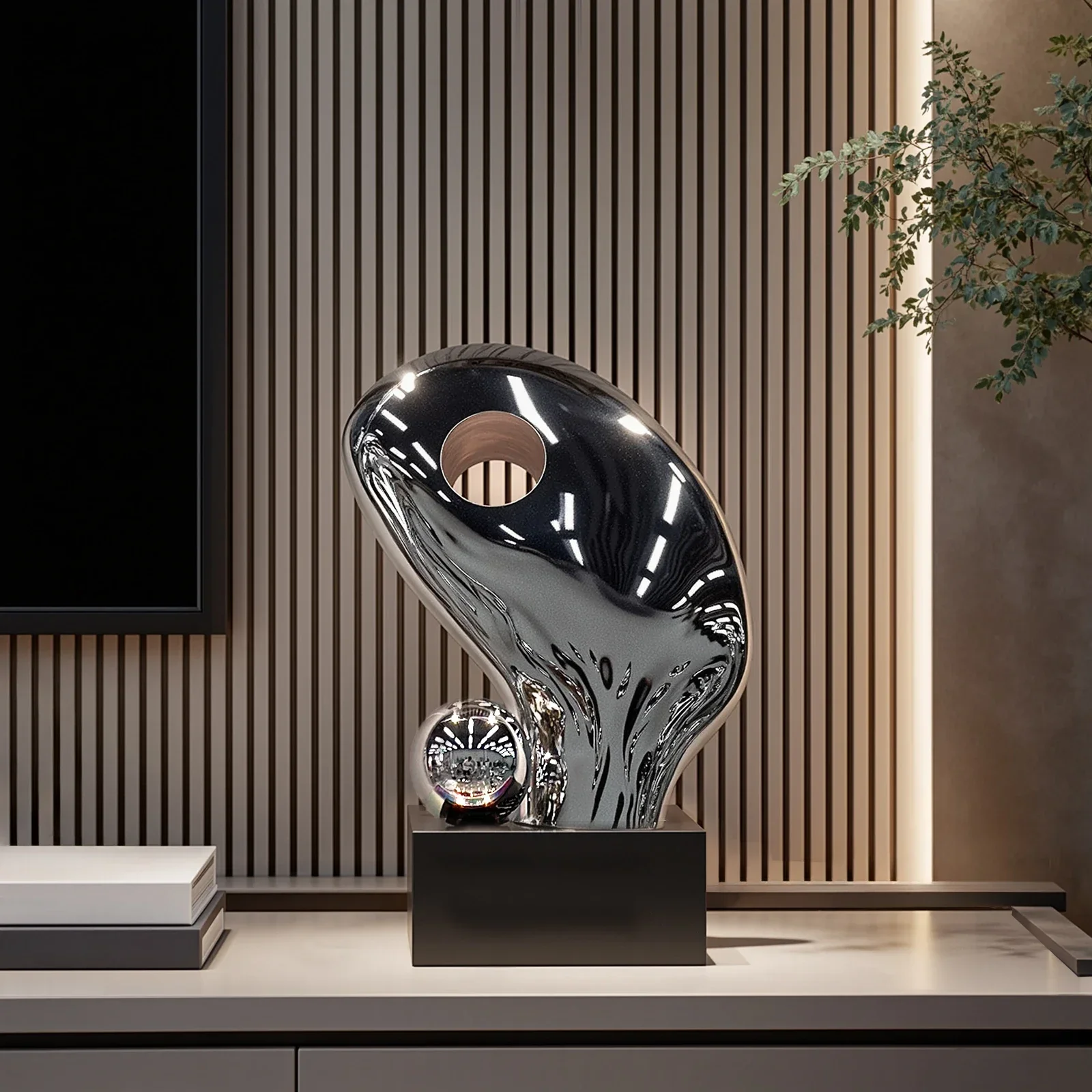 Portable Modern Abstract Stainless Steel Sculpture Custom 304/316 Mini Art Ornaments Gold Electroplated Home Office Decor Polish