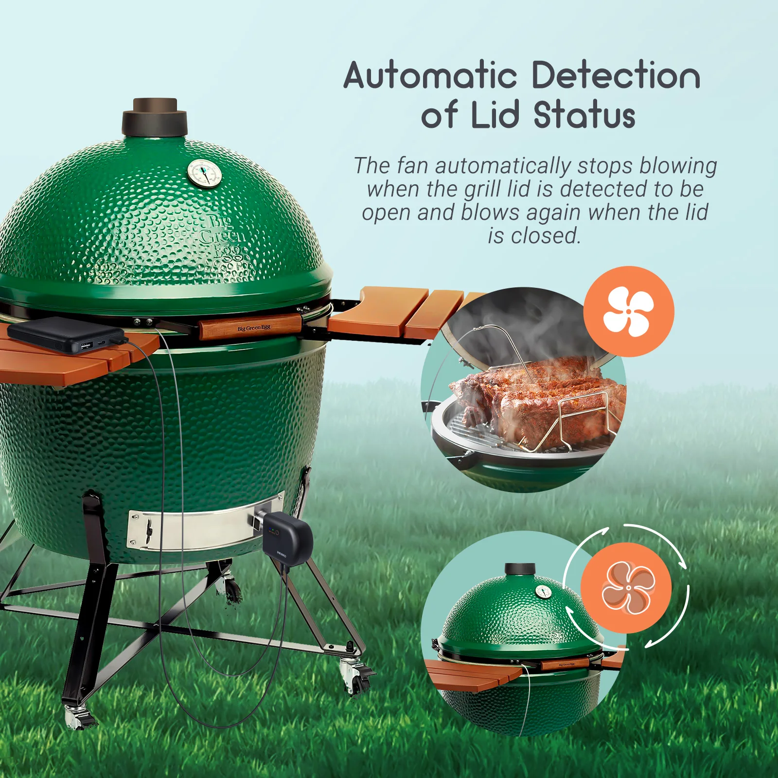 INKBIRD ISC-027BW BBQ Temperature pattern Controller Automatic Smoker Fan Wi-Fi Bluetooth with 4 Probes for Big Green Egg still