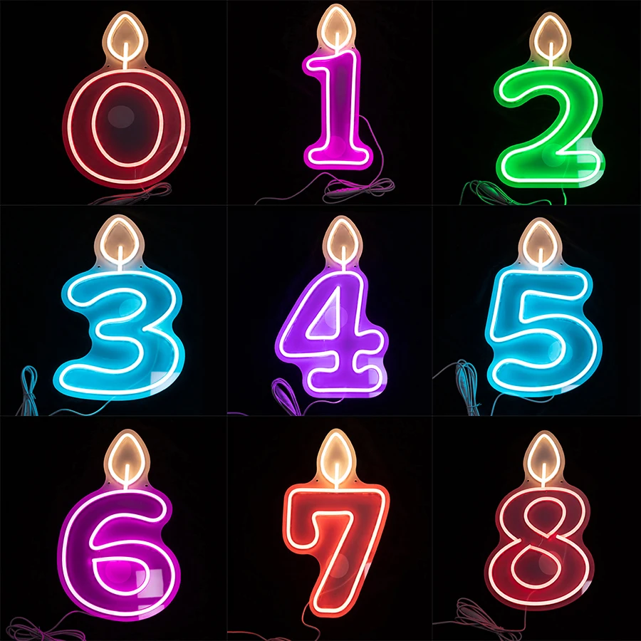 

0-9 Numbers Neon Lights 40cm Large Size Candle LED Happy Birthday DIY Decor Number Light Baby Shower Wedding Decor Party Neon