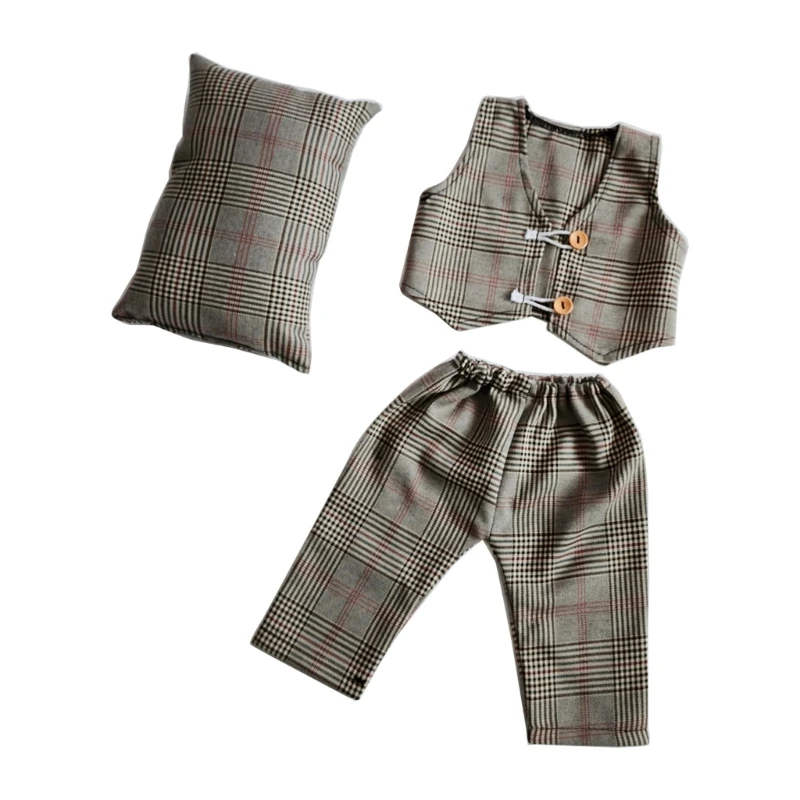 

Newborn Photography Props Set for Baby Boys Girls Little Gentleman Long Pants With Waistcoat Pillow Set Costume