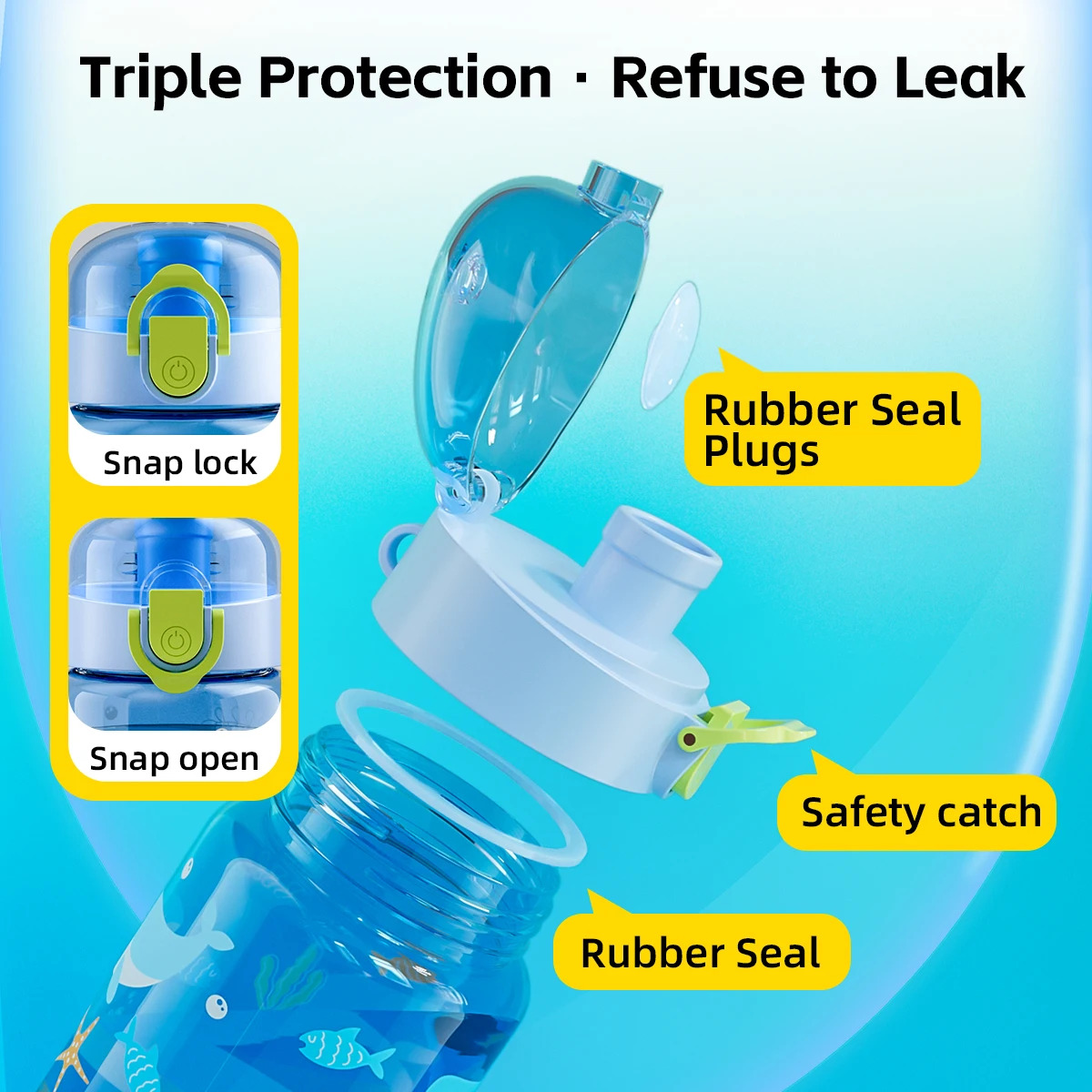 550ml Cartoon Animal Water Bottle Plastic Cup Portable Safety Lock Cute Sport Cup with Rope Leak-proof Outdoor Travel School