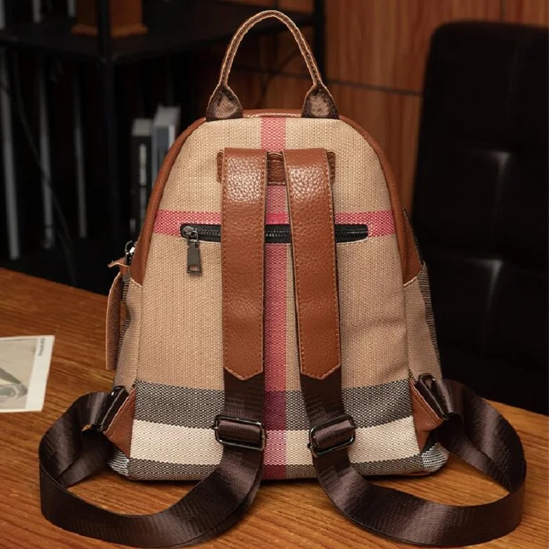 New Fashion Plaid Women Travel Backpacks Large Capacity High Quality Canvas Backpack Ladies Casual Shoulder School Bags Totes