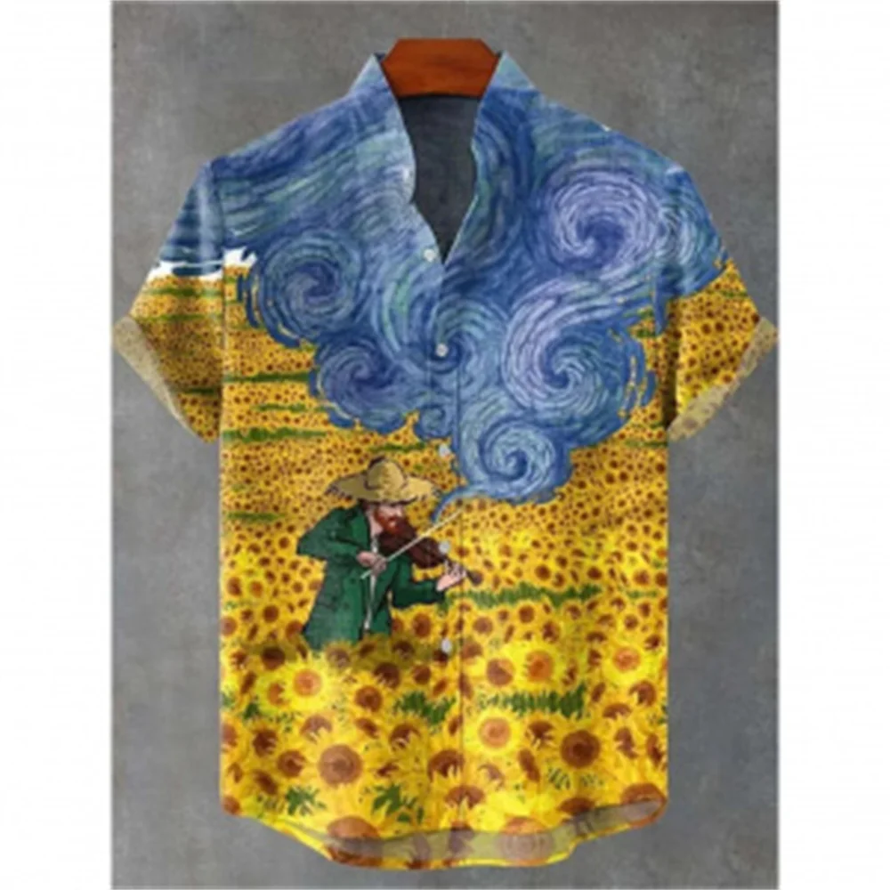 Summer men's T-shirt 3d printed digital print lapel short-sleeved top casual sports