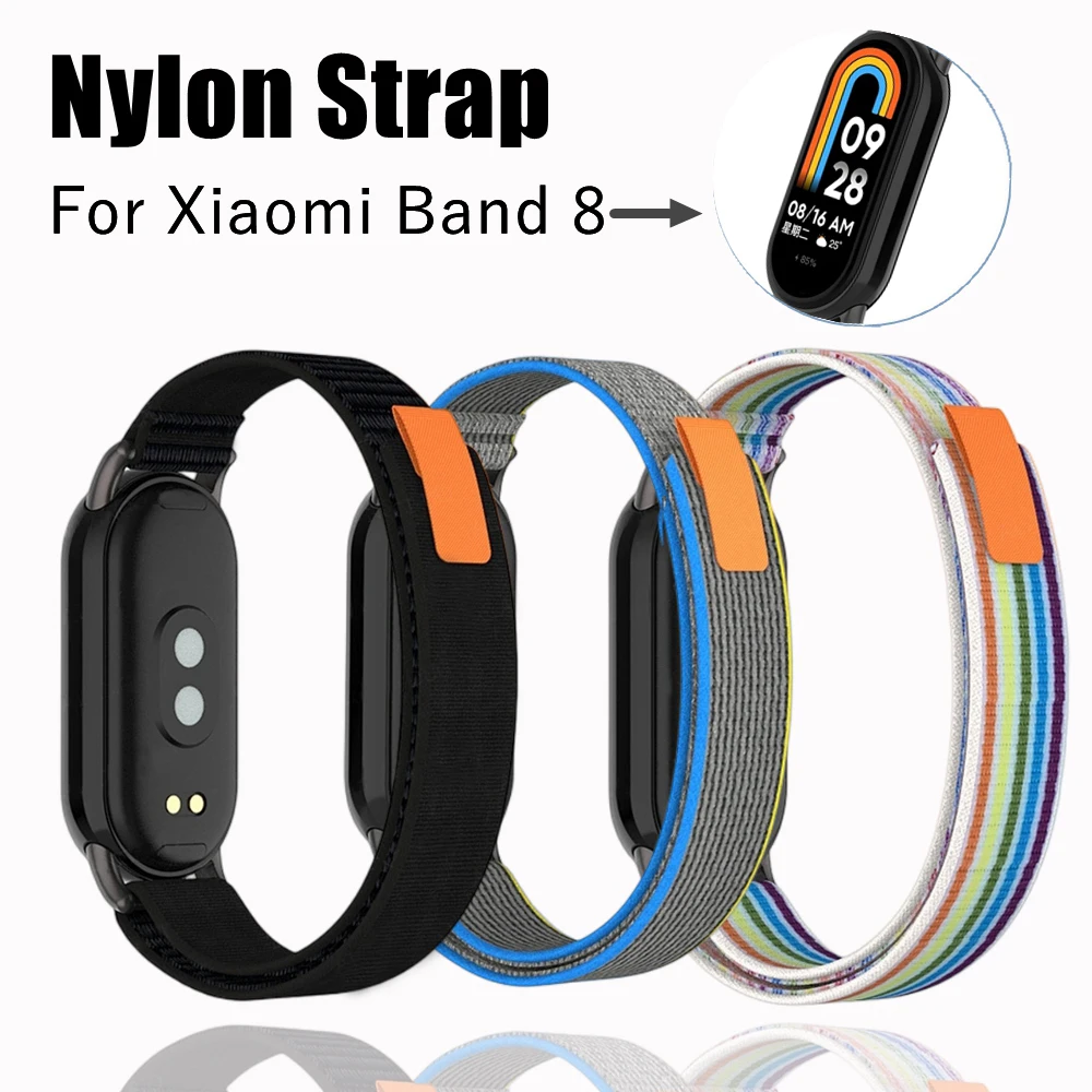 Cinturino in nylon traspirante per Xiaomi Mi Band 8 Bracciale con testa in metallo Particelle Cintura di ricambio estiva