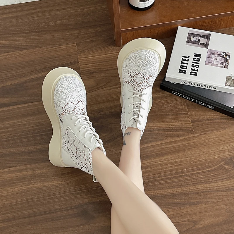 Women\'s Single Shoes Spring Thick Sole Mesh Embroidered Lace Sandals Casual Comfortable Temperament Wear-resistant Cloth Shoes