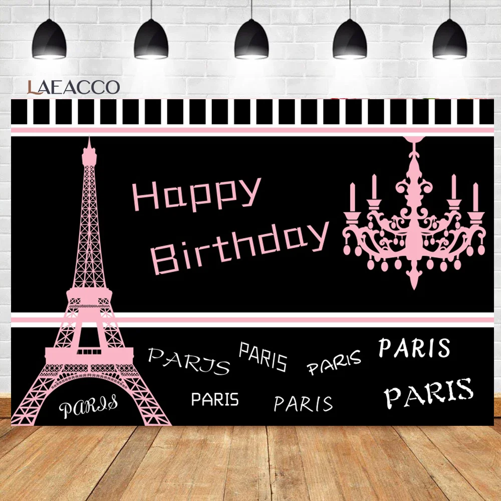 Laeacco-sesión fotográfica de cumpleaños para bebé recién nacido, telones de fondo personalizados con flores de la Torre Eiffel de París, rosa, utilería